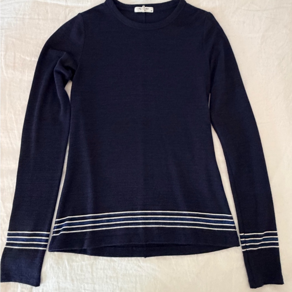 Lightweight Navy Long Sleeve Knit Striped Top by rag & bone